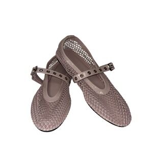 Pink Ballet Flats Sz 9 Shoes Boho Indie Fishnet Knitted Buckle Ballet Core Paten